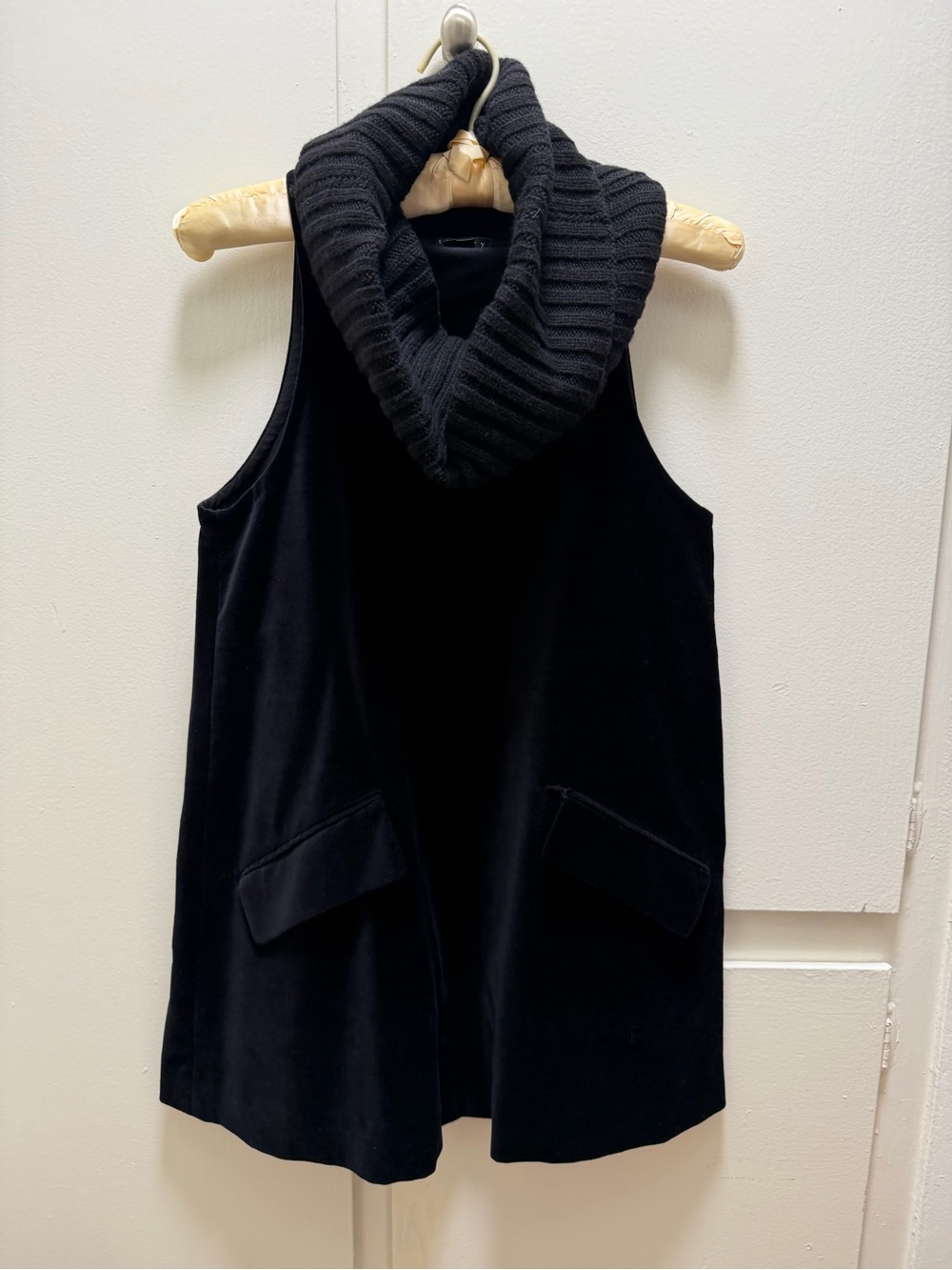 Theory Black Velvet Sleeveless Wool/Cashmere Cowl Neck Sweater Tunic
